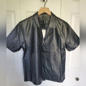 Banana Republic Vegan Leather Button Up Top